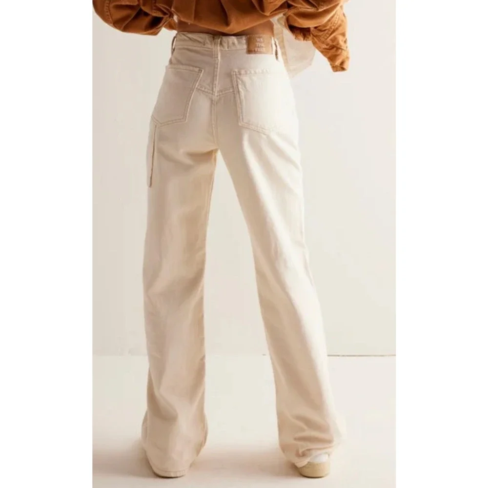 NEW FREE PEOPLE WE THE FREE ECRU TINSLEY BAGGY HIGH RISE STRAIGHT LEG JEANS 32